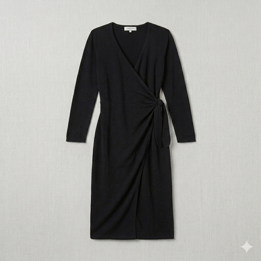 Babaton Black Wrap Midi Dress with Side Tie